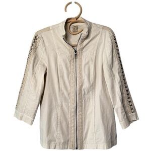 XCVI Wearables Neutral Beige Crochet Trim Sleeve Details Stretch Side Jacket S